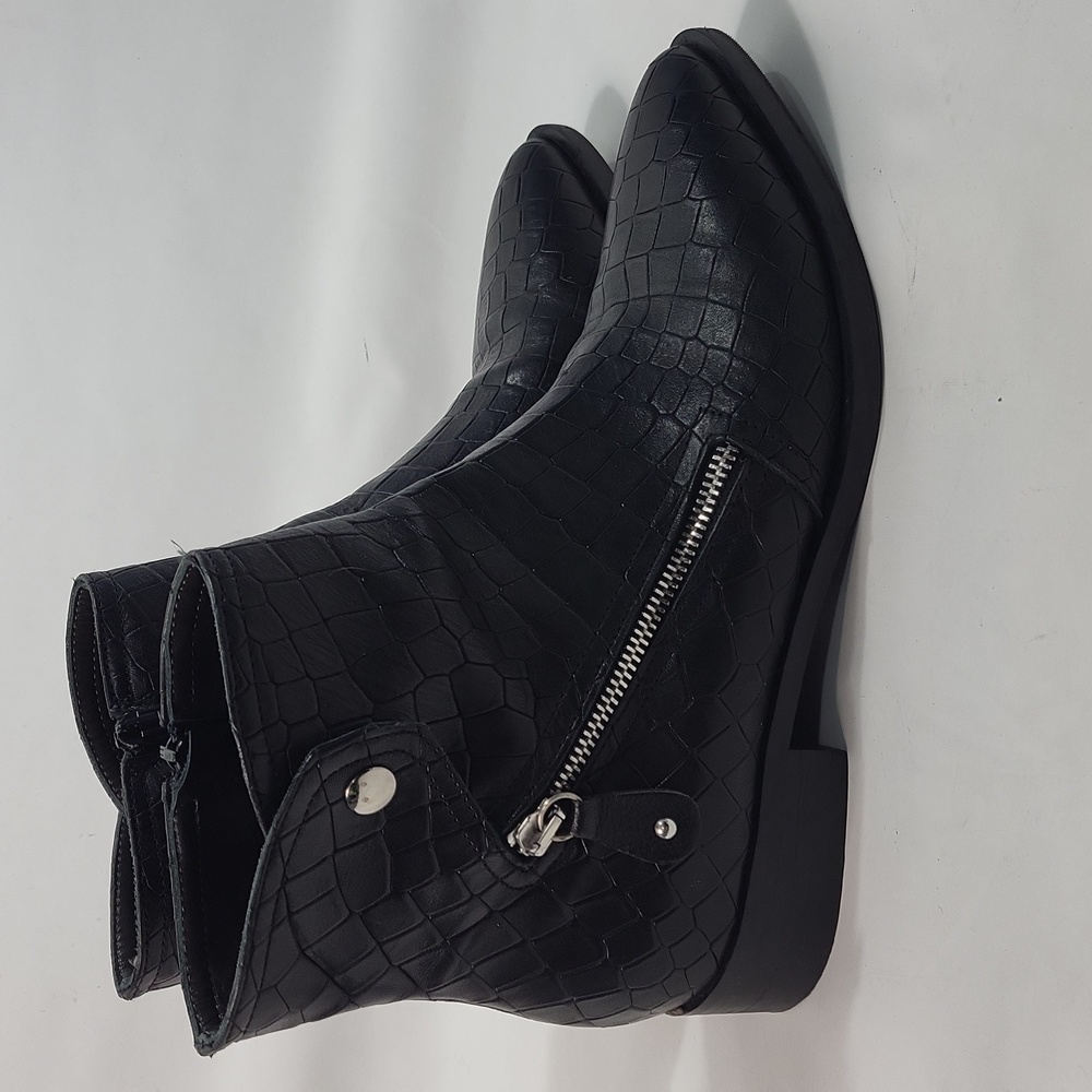 Napoleoni Black Crocodile Embossed Leather Ankle Boot with Pointed Toe